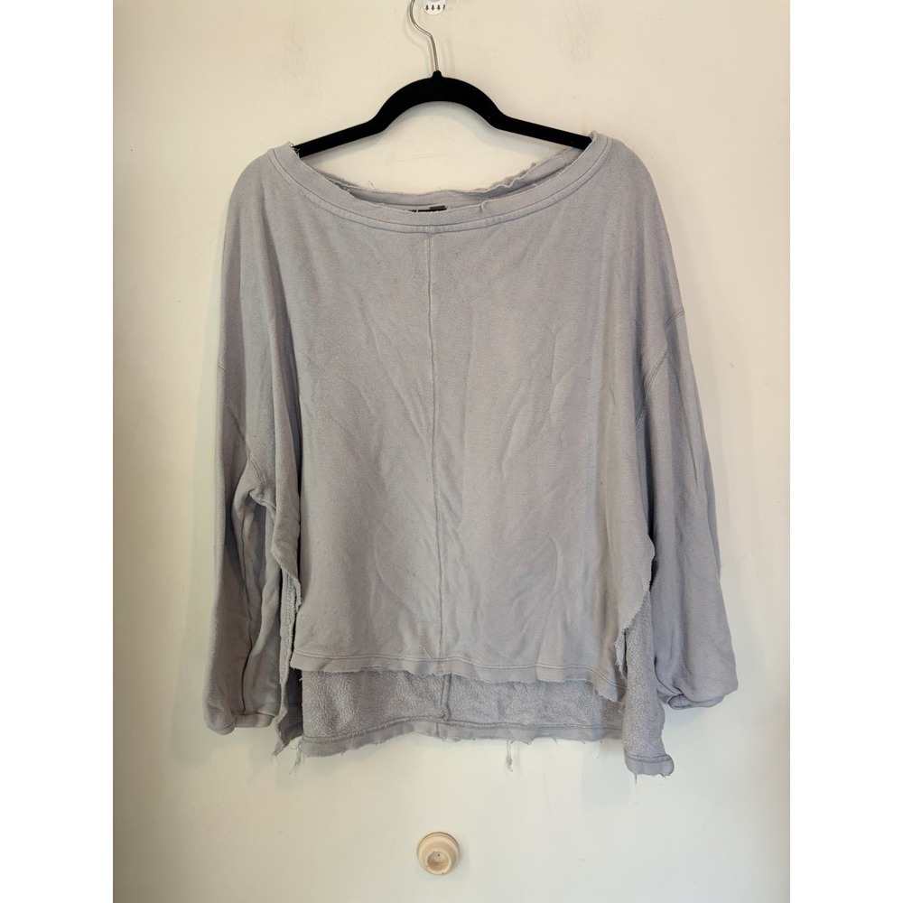 Free People Oversized Terry Knit Pullover‎ Large Raw Hem Slouchy Sweatshirt